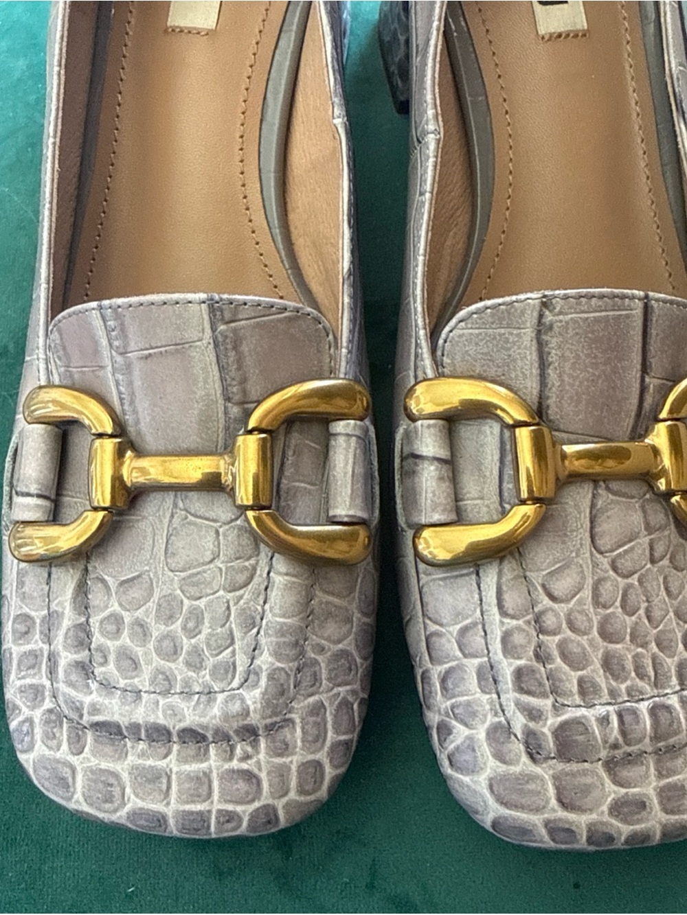 Bibi Lou Anthropologie Gray Horsebit Moc Croc Heels - Picture 6 of 14